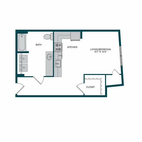 Floor plan for studio, 1 bath, 524 sqft